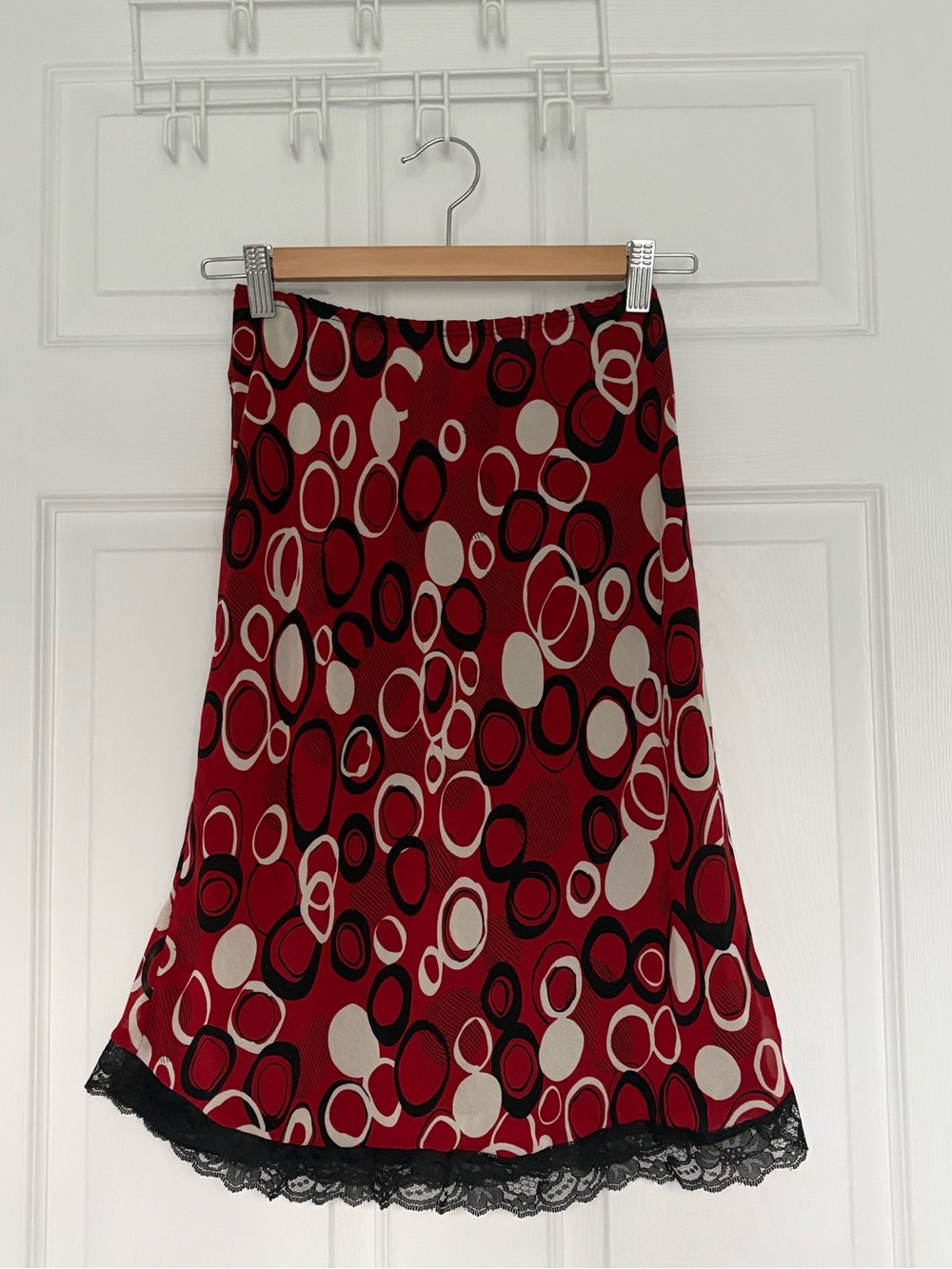 Red midi Skirt with Lace Trim